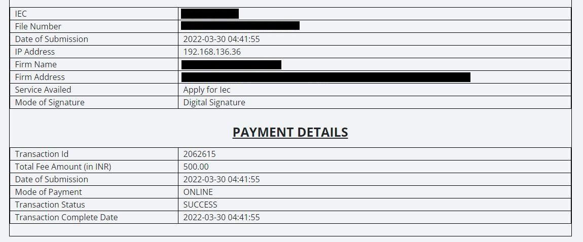 IEC Registration Fee