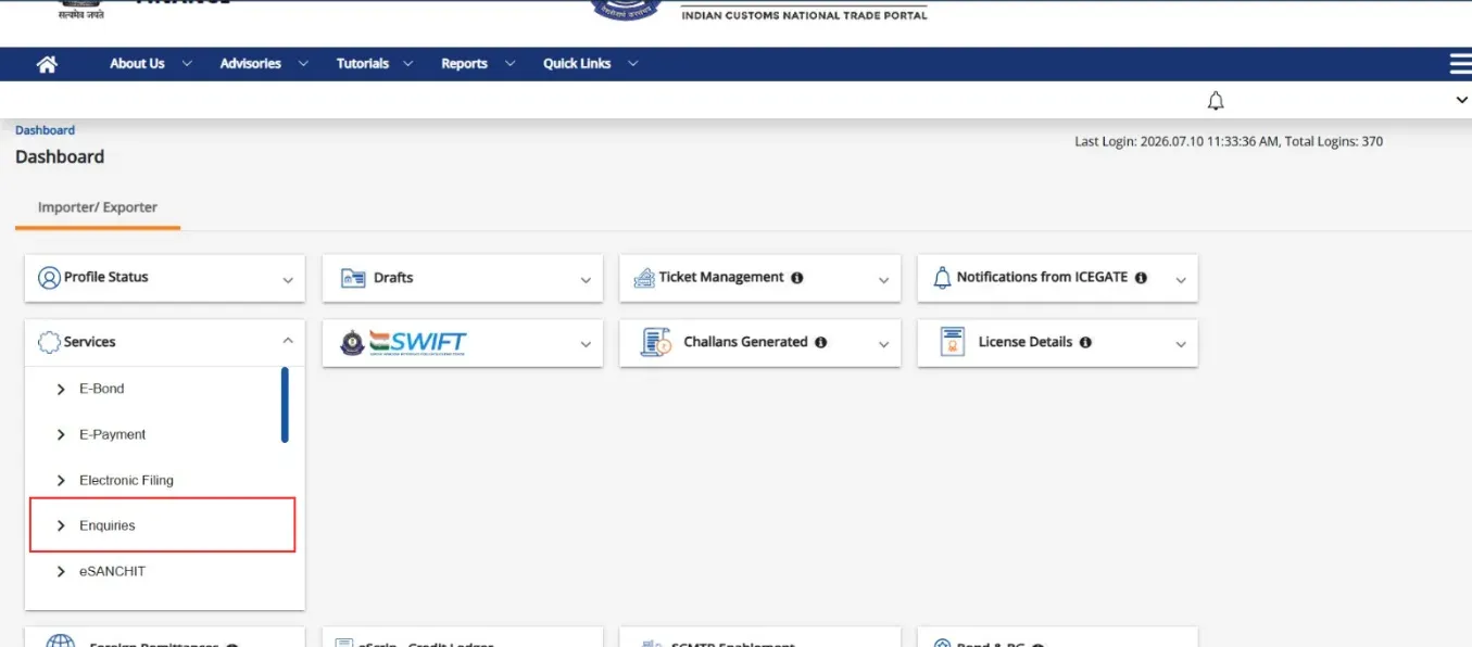 Dashboard with Services Menu.webp