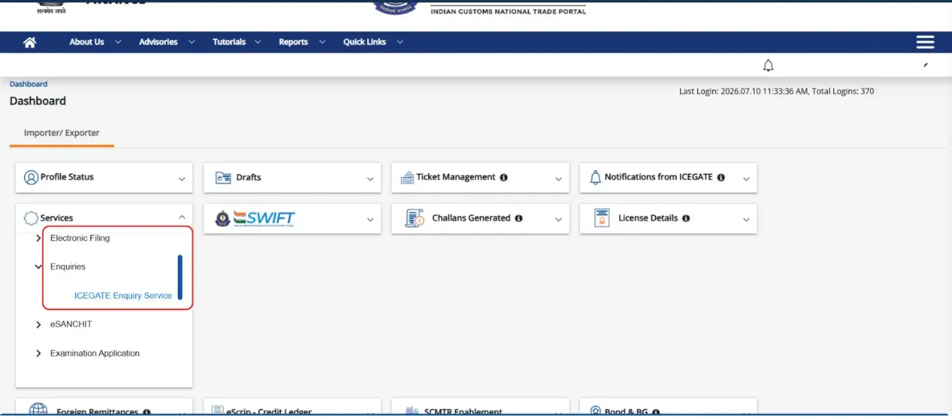 ICEGATE Enquiry Service Page.webp