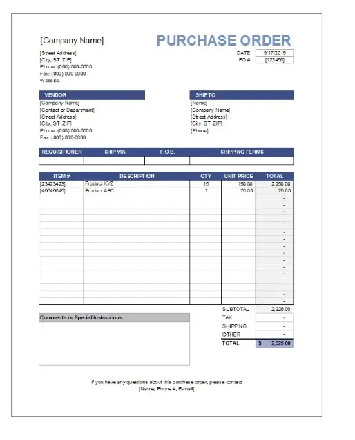 Purchase Order Template